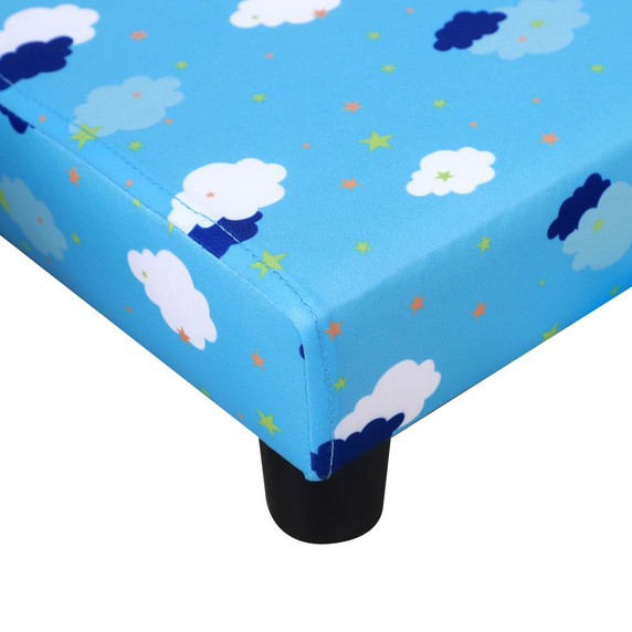 Cute Cloud Star Child Armchair Seat Wood Frame w/ Footrest Padding Blue