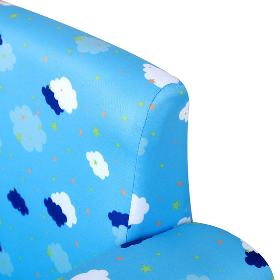 Cute Cloud Star Child Armchair Seat Wood Frame w/ Footrest Padding Blue