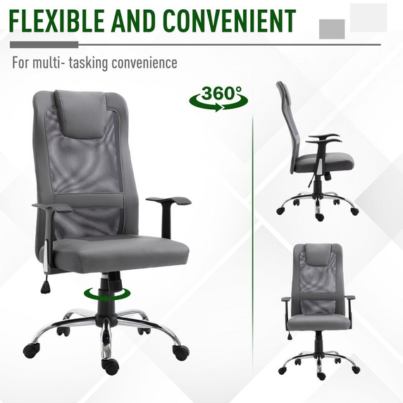 High Back Mesh Office Chair Swivel Chair w/ Headrest Armrests Grey