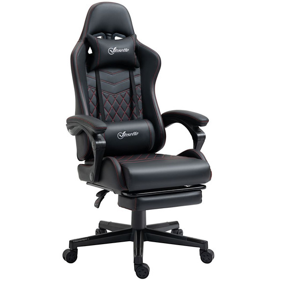 Racing Gaming Chair PU Leather Gamer Recliner Home Office, Black