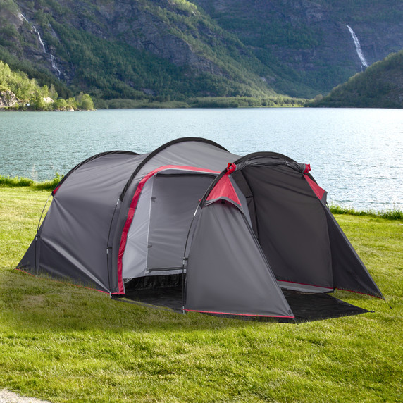 3 Man Camping Tent w/ 2 Rooms Porch Vents Rainfly Weather-Resistant Outsunny