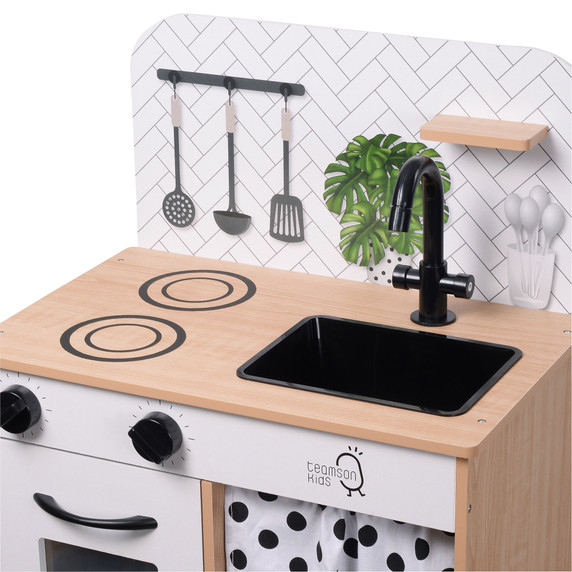 Modern Interactive Wooden Toy Play Kitchen Black/White