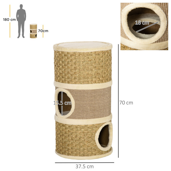 Cat Scratching Barrel Kitten Tree Tower with Sisal and Seaweed Rope Pawhut