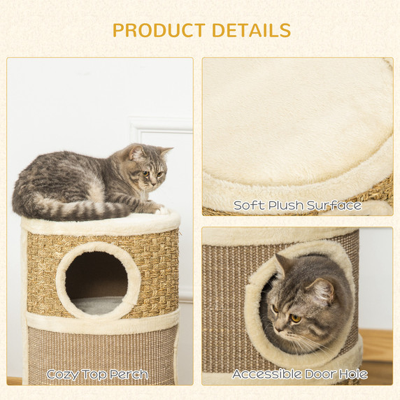 Cat Scratching Barrel Kitten Tree Tower with Sisal and Seaweed Rope Pawhut