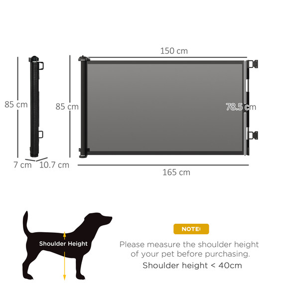 Retractable Stair Gate for Dogs Mesh Safety Gate up to 150 cm - Black Pawhut