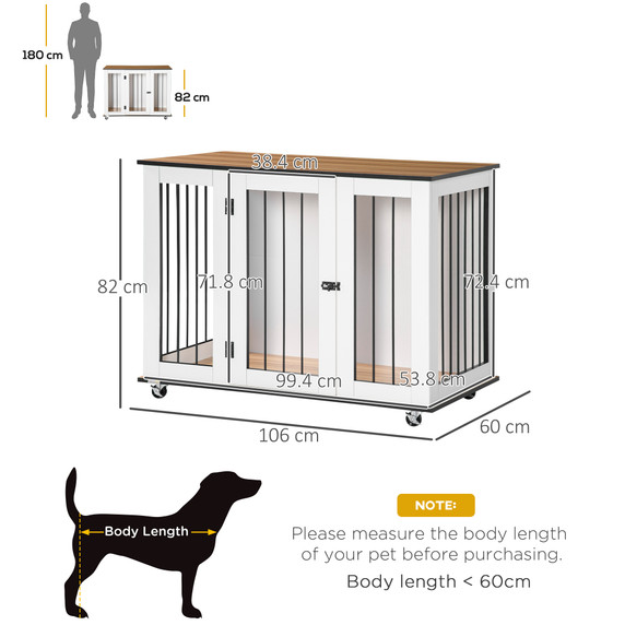 Dog Crate Furniture End Table w/ Lockable Door, for Large Dogs - White Pawhut