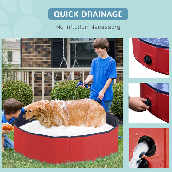 Pet Paddling Pool Cat Dog Indoor/ Outdoor Foldable 120cm Diameter Red Pawhut
