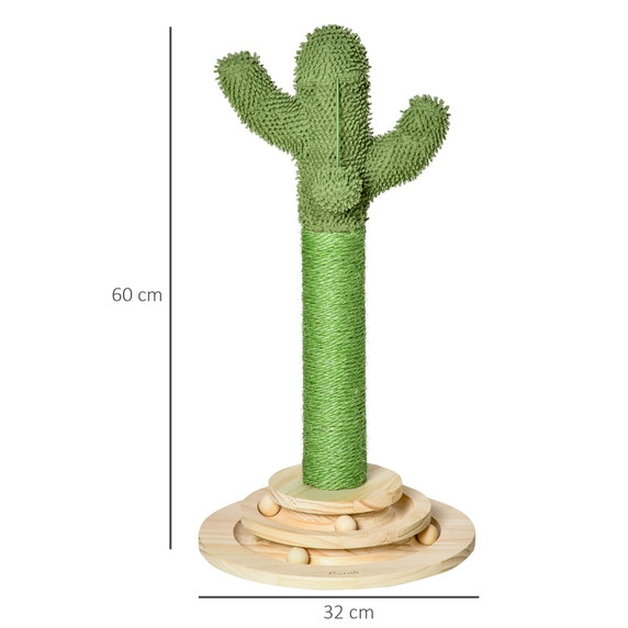 Cat Tree Cactus Sisal Scratching Post Interactive Fun Roller Exerciser Pawhut