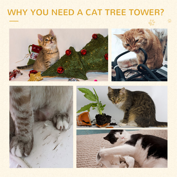 Cat Tree Activity Center Kitten Climbing Tower Scratching Post Plush Pawhut