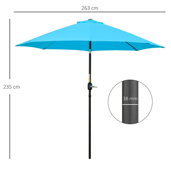 Outsunny 2.6M Patio Umbrella Outdoor Sunshade Canopy w/ Tilt and Crank Blue