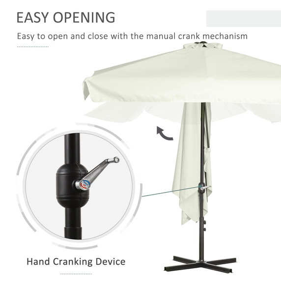 2.3m Half Round Parasol Garden Sun Umbrella Metal w/ Crank Off-White Outsunny