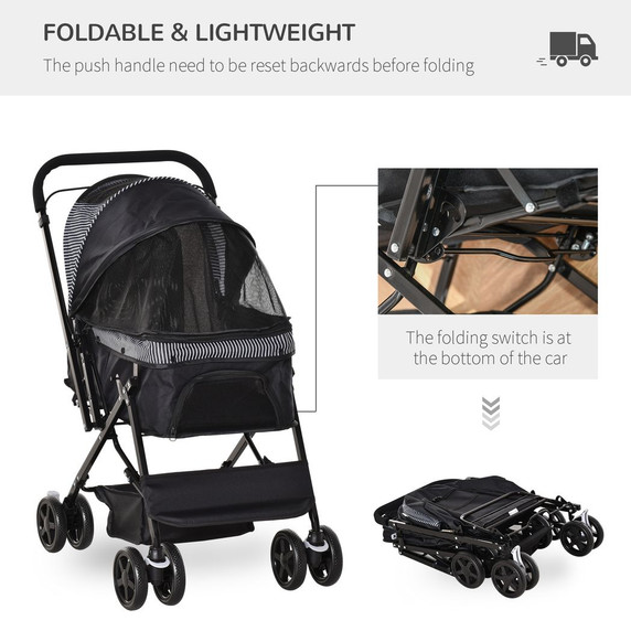 Pet Stroller Dog Foldable Travel Carriage with Reversible Handle, Black