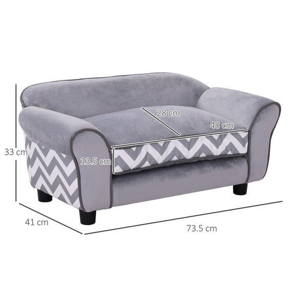 Dog Sofa Cat Couch Bed for XS Dogs w/ Removable Sponge Cushion - Grey
