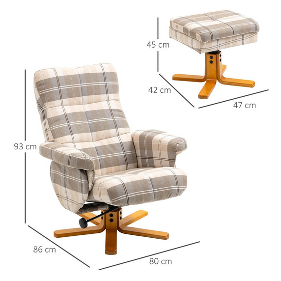 Recliner Chair and Footstool Linen-touch Fabric Wooden Base Multicolour