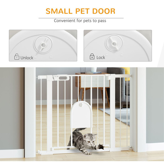 75-103 cm Pet Safety Gate Pressure Fit Stair w/ Small Door Double Locking