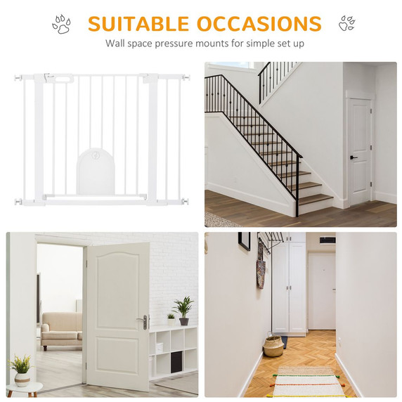 75-103 cm Pet Safety Gate Pressure Fit Stair w/ Small Door Double Locking