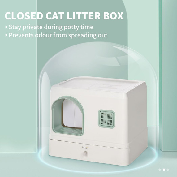 Cat Litter Box, Hooded Cat Litter Tray w/ Drawer Pan, Scoop, Deodorants