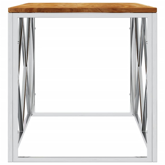 vidaXL Coffee Table Stainless Steel and Solid Wood Acacia
