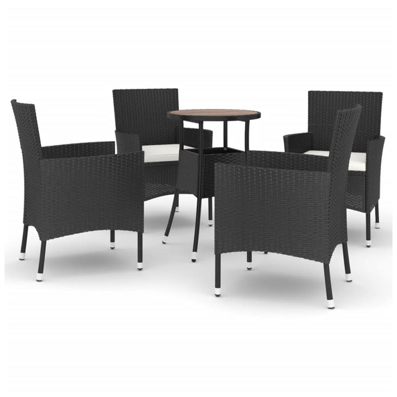 vidaXL 5 Piece Garden Bistro Set with Cushions Black Poly Rattan