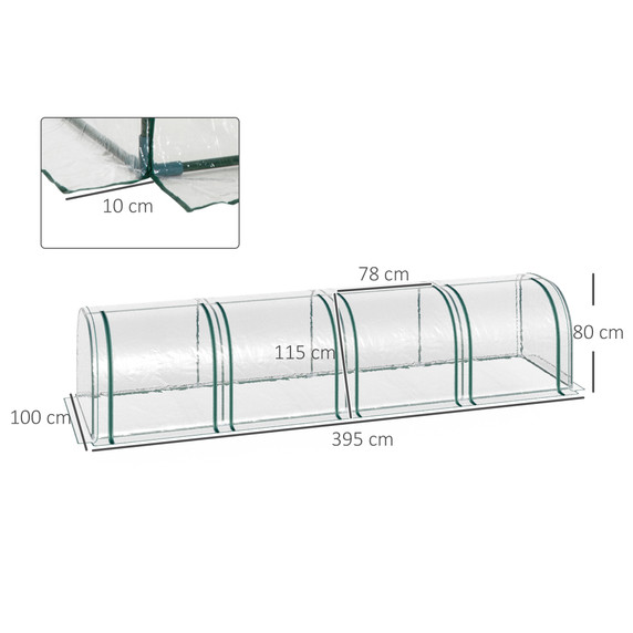 Outsunny Tunnel Greenhouse Steel Frame with Zipper Doors, Clear