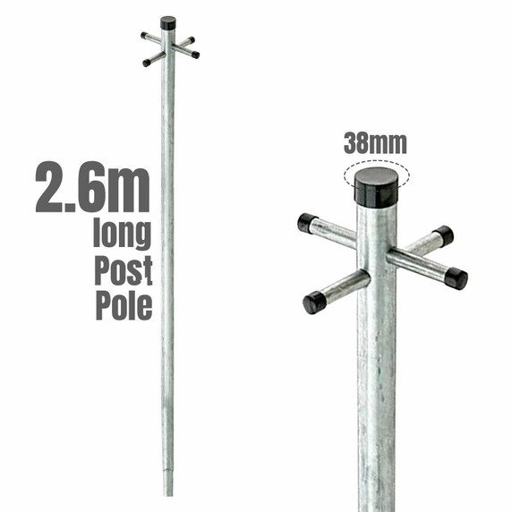 Heavy Duty Galvanised Clothes Pole - Outdoor Line Pole with Telescopic Support
