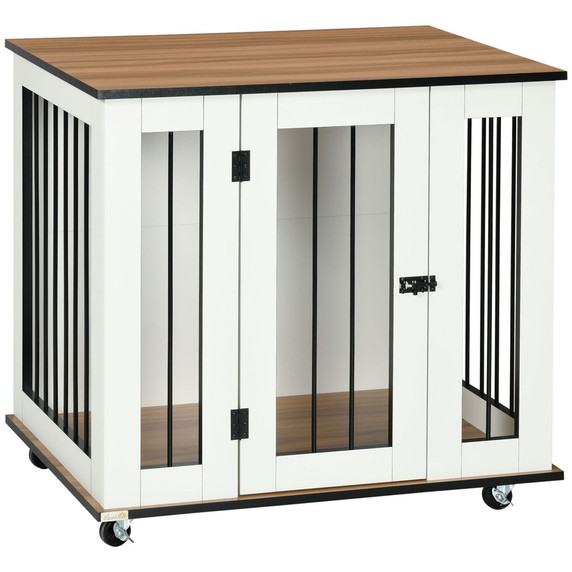 Dog Crate Furniture with Wheel for Medium Dogs, 80 x 60 x 76.5cm - White