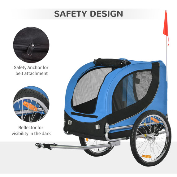 Dog Bike Trailer Pet Cat Carrier for Small Medium Puppy Travel Black and Blue