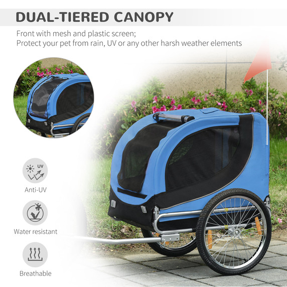 Dog Bike Trailer Pet Cat Carrier for Small Medium Puppy Travel Black and Blue