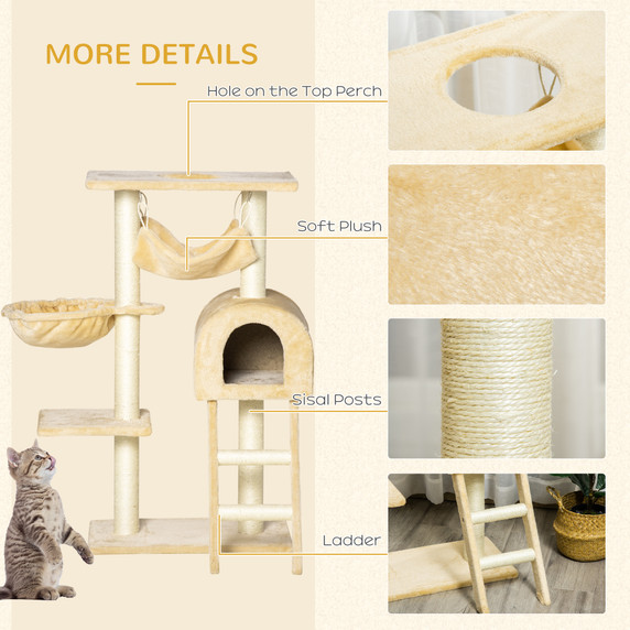 Cat Tree for Indoor Cats Scratching Post w/ Hammock House Bed Basket Pawhut