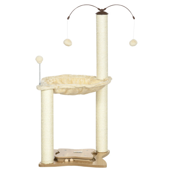 Cat Tree for Indoor Cats w/ Scratching Posts Hammock, Toy Ball - Beige Pawhut