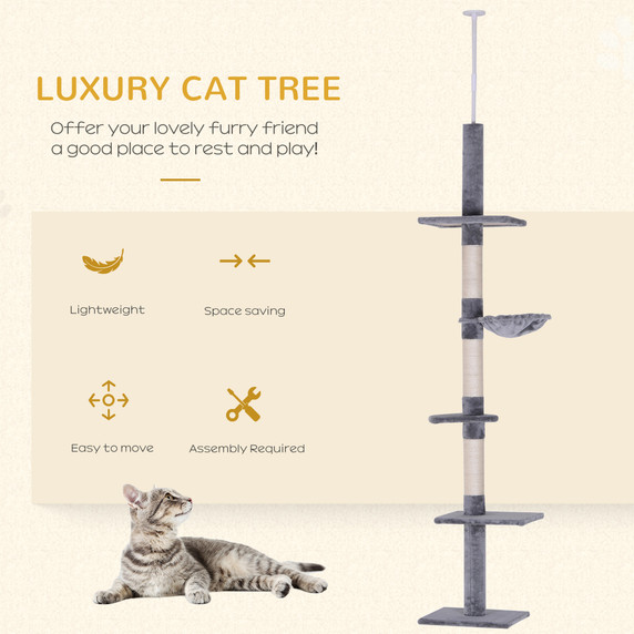 Cat Tree Scratching 5-Tier Kitty Tower  Floor to Ceiling  Adjustable Pawhut