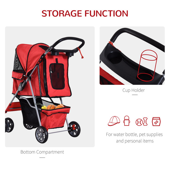 Pet Stroller Carrier Foldable Deluxe Jogger Travel Dog Cat 4 Wheels Pawhut