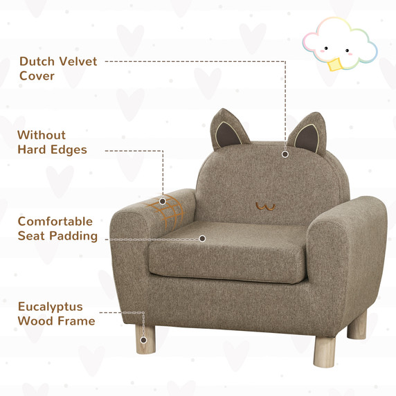 Kids Mini Sofa Toddler Chair Children Armchair for Bedroom Playroom Brown
