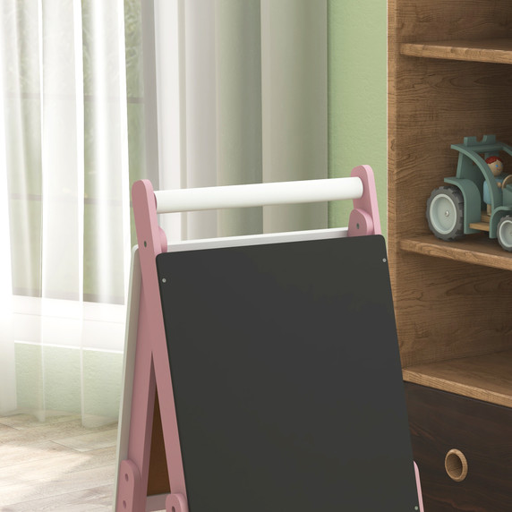 Art Easel for Kids, Double-Sided Whiteboard Chalkboard w/ Paper Roll - Pink