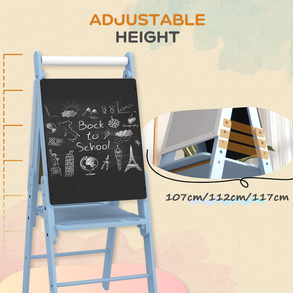 Art Easel for Kids, Double-Sided Whiteboard Chalkboard w/ Paper Roll - Blue