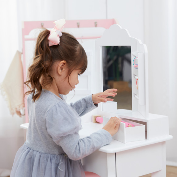 Fantasy Fields Kids Dressing Table Vanity Set, Mirror & Stool - White