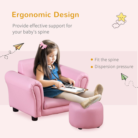 Kids Sofa Children Chair Seat Armchair W/Footstool Playroom Bedroom Pink