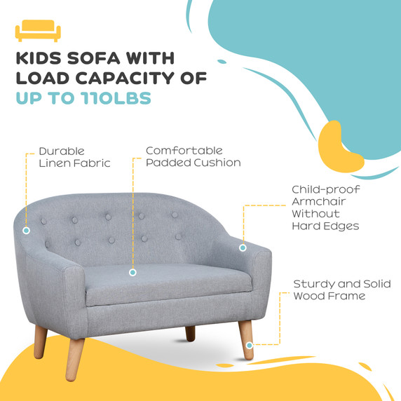 Kids Mini Sofa Children Armchair Seating Chair Bedroom Playroom Furniture Grey