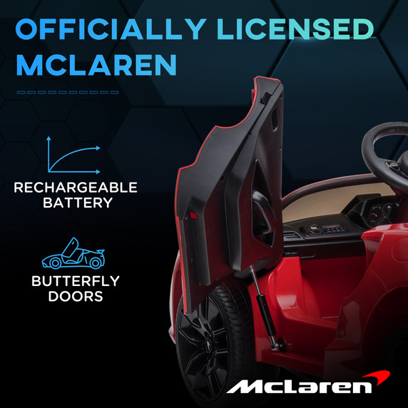 McLaren Licensed 12V Kids Electric Ride-On Car w/ Remote Control, Music - Red