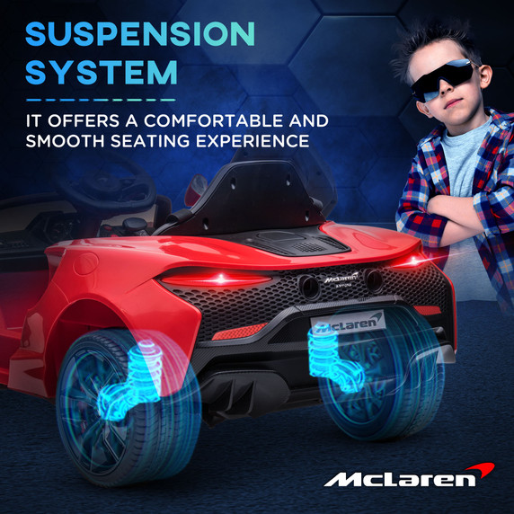 McLaren Licensed 12V Kids Electric Ride-On Car w/ Remote Control, Music - Red