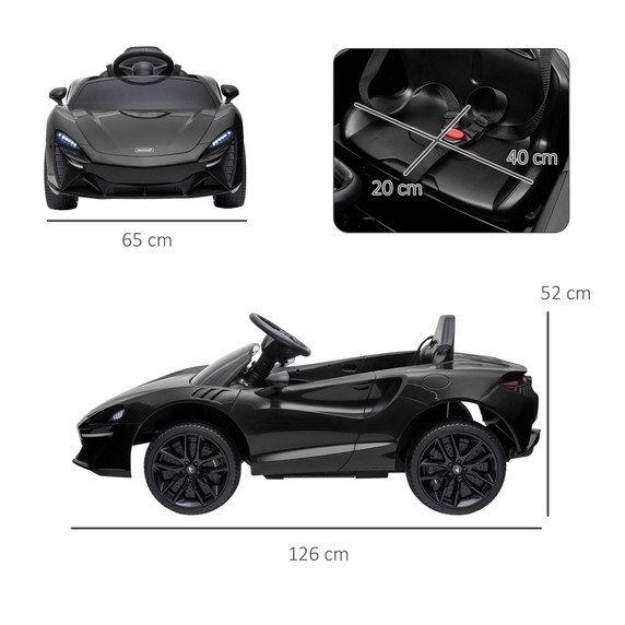 McLaren Licensed 12V Kids Electric Ride-On Car w/ Remote Control, Music - Black