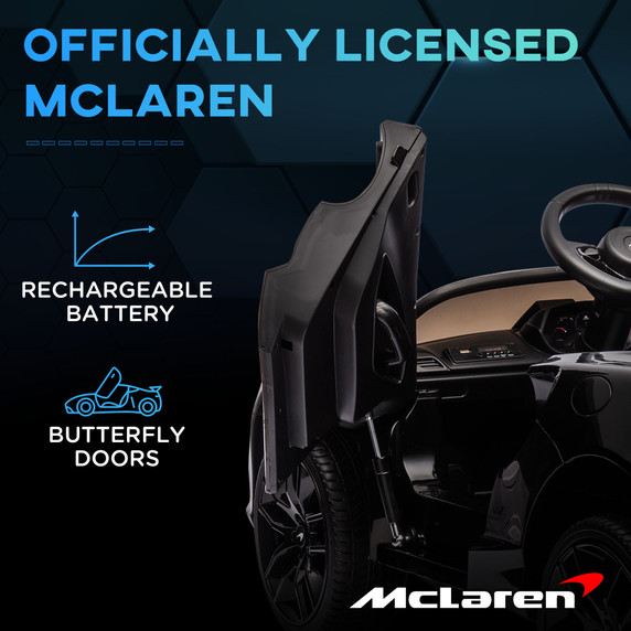 McLaren Licensed 12V Kids Electric Ride-On Car w/ Remote Control, Music - Black