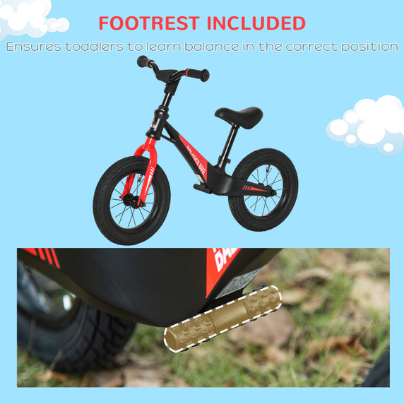 12 Inch Kids Balance Bike, No Pedal Bicycle w/ Adjustable Height, Rubber Tyre
