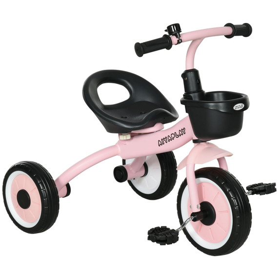 Kids Trike, Tricycle with Adjustable Seat, Basket, Bell for Ages 2-5 Years Pink