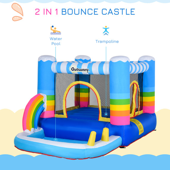 Kids Bouncy Castle with Pool Outdoor Trampoline W/ Net Blower 3-8 Yrs