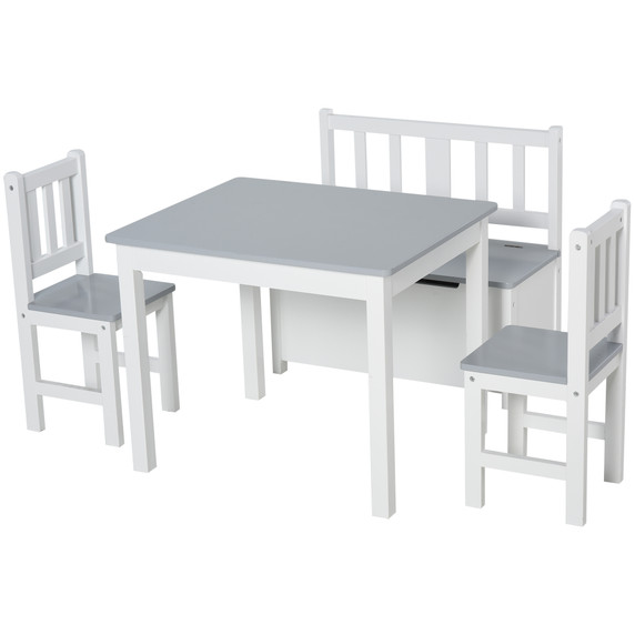 4-Piece Set Kids Wood Table Chair Bench Storage Function for 3 Years+ HOMCOM