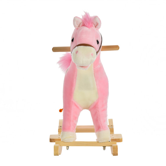 Kids Plush Rocking Horse w/ Moving Mouth Tail Sounds 18-36 Months Pink HOMCOM