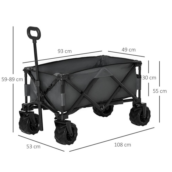 Outsunny Outdoor Cart Folding Cargo Wagon Trailer Beach w/ Handle Dark Grey