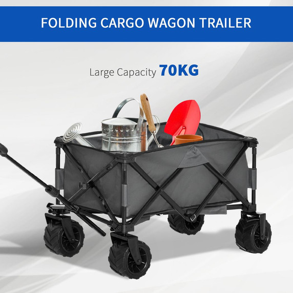 Outsunny Outdoor Cart Folding Cargo Wagon Trailer Beach w/ Handle Dark Grey