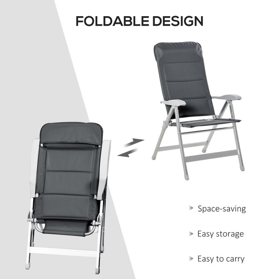 2 Pcs Patio Folding Dining Chair Adjustable Back & Armrest Portable Deck Grey